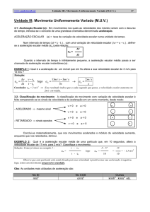 Unidade III: Movimento Uniformemente Variado (M