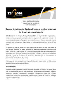 Tegma é eleita pela Revista Exame a melhor empresa do Brasil na