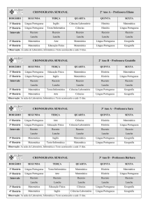 Horário das Aulas do 2º ao 5º Ano