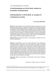 A Individualizaçmo em Ulrich Beck: análise da sociedade
