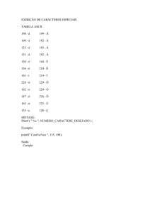 EXIBIЗГO DE CARACTERES ESPECIAIS TABELA ASCII 198