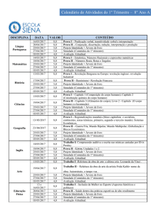 Calendário de Atividades do 1° Trimestre – 8° Ano A