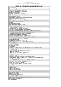 RELAÇÃO DOS PROJETOS EM CADASTRO RESERVA