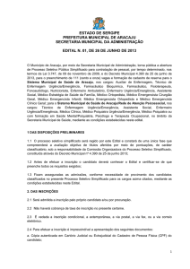 Edital nº 01/2013, edital de abertura - Prefeitura de Aracaju