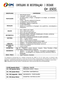 13/05 (quarta-feira) CIÊNCIAS / INGLÊS 14 / 05 (quinta