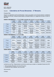 Calendários de Provas Bimestrais – 2 Bimestre.