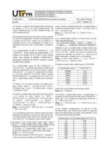 3) A condutividade do KCl a 0,100 mol·L-1 é de 1,1639 S·m