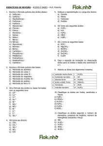 Ácidos e Bases 1 Exercícios de classificação e nomenclatura de