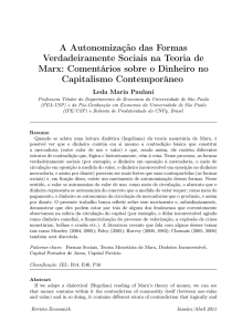 A Autonomização das Formas Verdadeiramente Sociais na