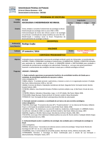 HC318 – SOCIOLOGIA E MODERNIDADE NO