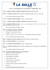 3º ANO – CALENDÁRIO DE AVALIAÇÕES DO 3º