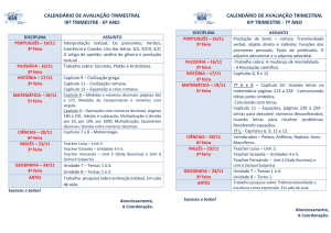 calendário de avaliação trimestral iiiº trimestre