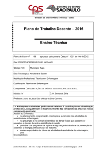 Plano de Trabalho Docente – 2016 Ensino Técnico