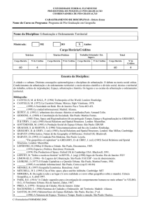 Nome da Disciplina: Urbanização e Ordenamento Territorial Carga