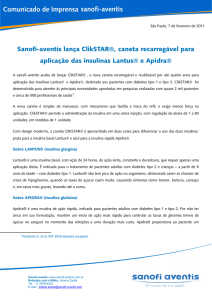 Sanofi-aventis lança ClikSTAR  , caneta recarregável para
