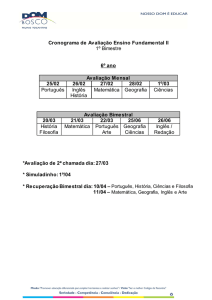 Cronograma de Avaliação Ensino Fundamental II 1º Bimestre 6º ano