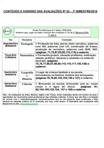 conteúdo e horário das avaliações nº 02 – 3º bimestre/2016