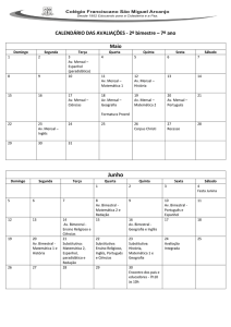 CALENDÁRIO DAS AVALIAÇÕES - 2º bimestre – 7º ano Maio