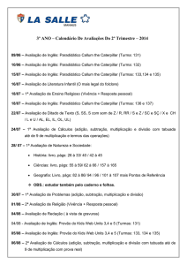 3º ANO – Calendário De Avaliações Do 2º Trimestre