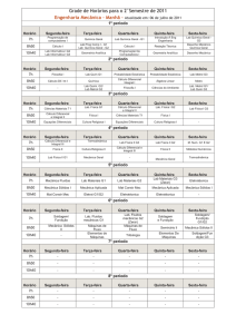 Grade de Horários para o 2°Semestre de 2011 Engenharia Mecânica