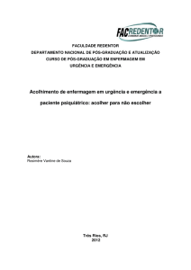 Acolhimento de enfermagem em urgência e emergência a paciente