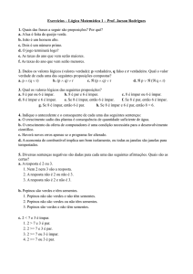 Exercícios – Lógica Matemática 1 – Prof. Jacson Rodrigues 1. Quais