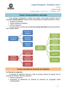 Língua Portuguesa – Gramática: Lista 1 Verbos