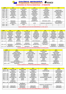 CALENDÁRIO DE PROVAS BIMESTRAIS – 4º BIMESTRE