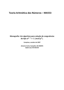 Teoria Aritmética dos Números – MA553 Monografia