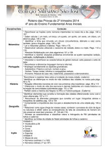 Roteiro das Provas do 2º trimestre 2014 4º ano do Ensino