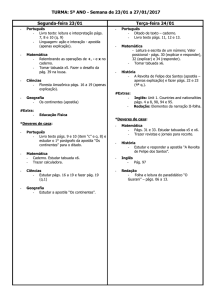 TURMA: 5º ANO - Semana de 23/01 a 27/01/2017 Segunda