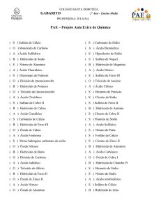 PAE – Projeto Aula Extra de Química GABARITO