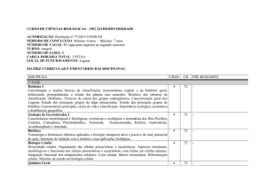 CURSO DE CIÊNCIAS BIOLÓGICAS – OPÇÃO BIODIVERSIDADE