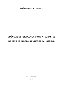 VIVÊNCIAS DE PSICÓLOGOS COMO INTEGRANTES DE EQUIPES