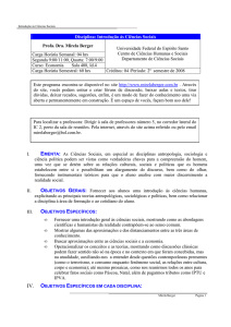 Disciplina: Introdução ás Ciências Sociais Profa. Dra. Mirela Berger