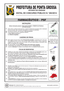 Caderno de Prova - Farmacêutico - Prefeitura Municipal de Ponta