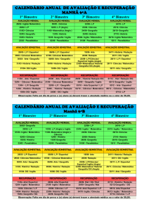 CALENDÁRIO ANUAL DE AVALIAÇÃO E RECUPERAÇÃO MANHÃ