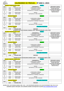 CALENDÁRIO DE PROVAS – 9º ANO A -2015