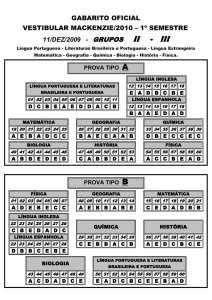 GABARITO OFICIAL VESTIBULAR MACKENZIE/2010 – 1º