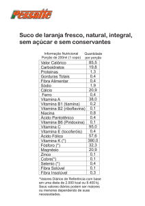 Tabela Nutricional do suco de laranja