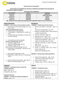 Calendário de Testes - 4º Ano Vespertino - 2º