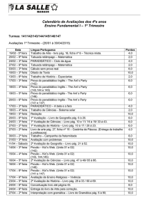 Calendário de Avaliações dos 4ºs anos Ensino