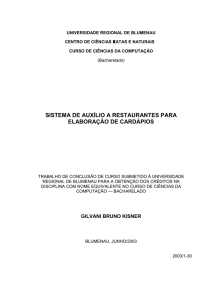 SISTEMA DE AUXÍLIO A RESTAURANTES PARA ELABORAÇÃO