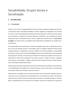 Sociabilidade, Grupos Sociais e Socialização
