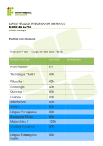 Tecnologia Têxtil I 40h Filosofia I 40h Sociologia I 40h Química I 80h