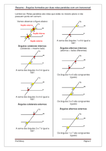 Resumo - Ângulos formados por duas retas paralelas com um