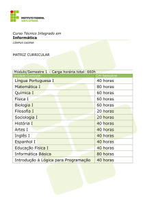 Língua Portuguesa I 40 horas Matemática I 80 horas Química I 60