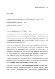 Belém, 26 de maio de 2016. Carta Aberta Ao Instituto do Patrimônio