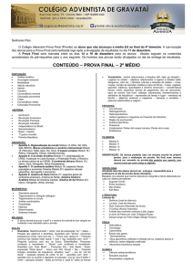 CONTEÚDO – PROVA FINAL – 2º MÉDIO