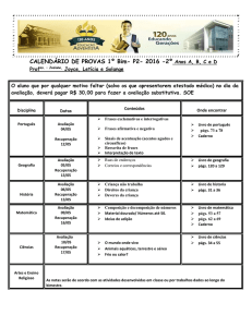 CALENDÁRIO DE PROVAS 1º Bim- P2- 2016